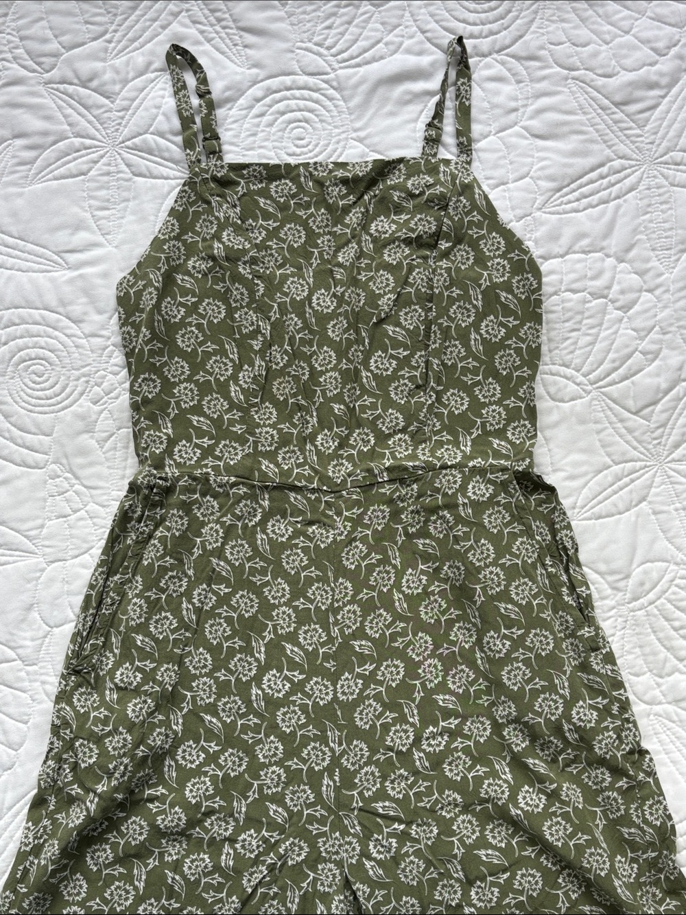 Old Navy Olive Green Floral Slim-Strap Jumpsuit